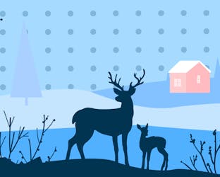 Reindeers in the forest winter cards