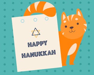 Cute cat holding a Happy Hanukkah note